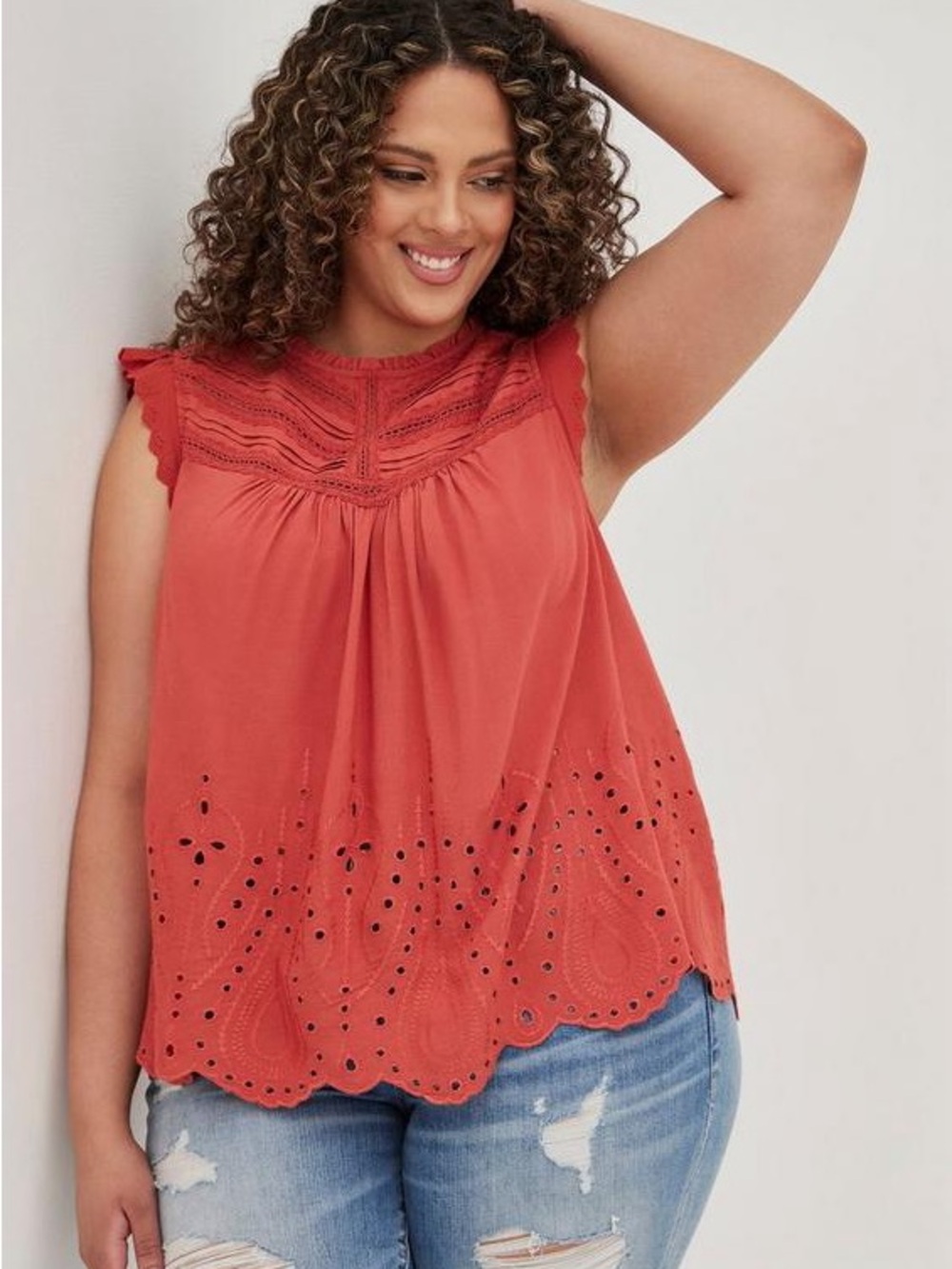 Torrid Sleeveless Eyelet Pintuck Detail Top blouse - Coral women’s 1X